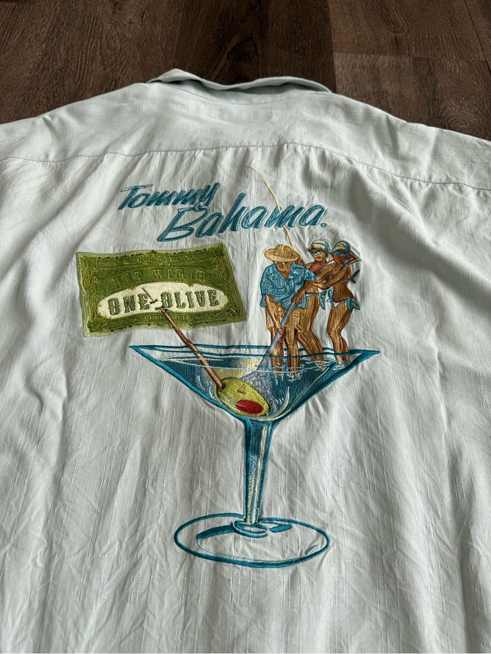 Tommy Bahama Light Sage Short-Sleeve Embroidered Silk Shirt Men’s Size XL